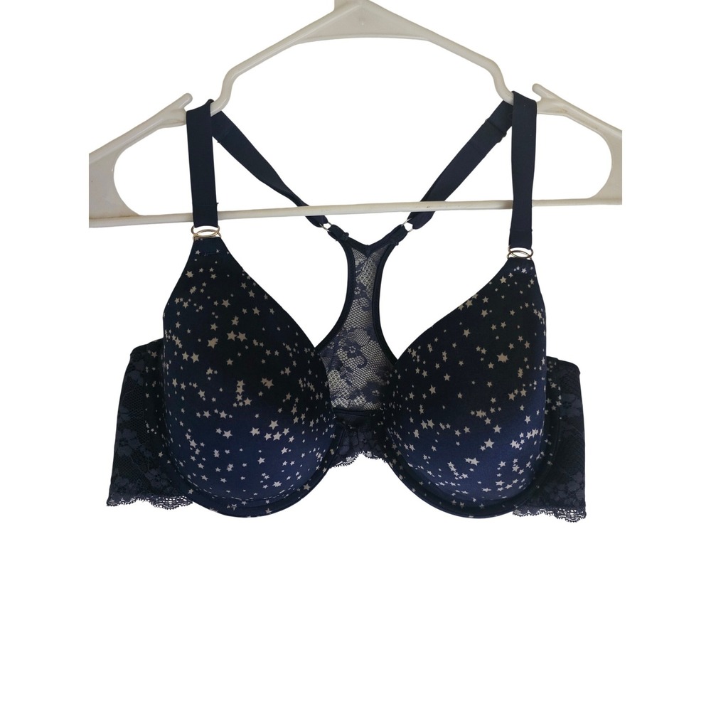 Maidenform Navy Blue Star Print Lace Racerback Front Close Bra 40C Underwired